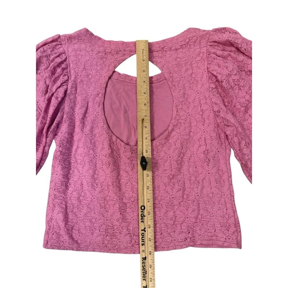 Free People Tea Time Long Puff Sleeve‎ Top Women's Size Large Plumeria Pink